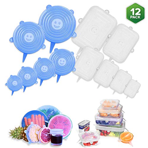Farielyn-X 12 Pack Silicone Stretch Lids rectangular & Round, Reusable Durable and Expandable