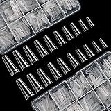 FEBSNOW 1000 PCS French Coffin Ballerina Nail Tips Acrylic Nails Artificial Half False Flake Nail Tips 10 Sizes with Boxes Clear Plastic Cases for Nail Salon Shop DIY Nail Art Ballerina Nails (Clear)