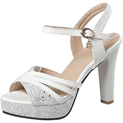 ErikenUrben Women Shoes Fashion High Heel Sandals Platform Party Shoes Block Heel Summer Shoes Glitter White Size 41 Asian Cover