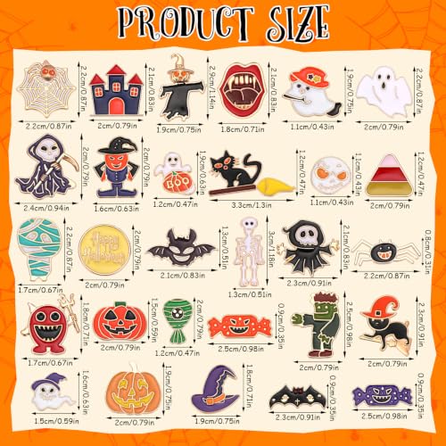 Image of SANNIX 60Pcs Halloween Pins, Halloween Enamel Lapel Pins Assorted Pumpkin Ghost Bat Spider Skeleton Brooch Pins for Clothes Bags Hats Accessories, 30 Styles