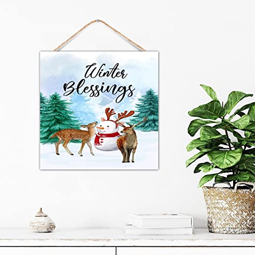 Décoration d'étagère en bois avec message Winter Blessings pour réchauffer le foyer