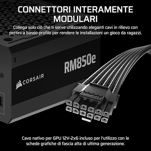 CORSAIR RM850e (2025) Alimentatore ATX completamente modulare a basso rumore con cavo 12V-2x6 - conforme a ATX 3.1 e PCIe 5.1, efficienza Cybenetics Gold, condensatori a 105°C - Nero - Alimentatore - Immagine 3