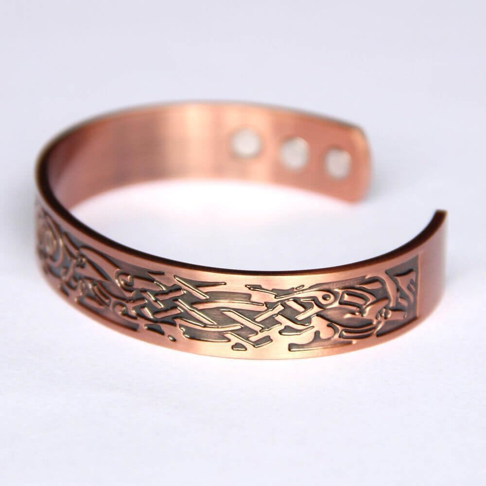Bracelet Jonc Celtique Magnétique Cuivre Gravé Ajustable Bijoux Homme Vintage Ethnique