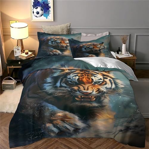 Parure de lit 3D tigre housse de couette fermeture éclair microfibre