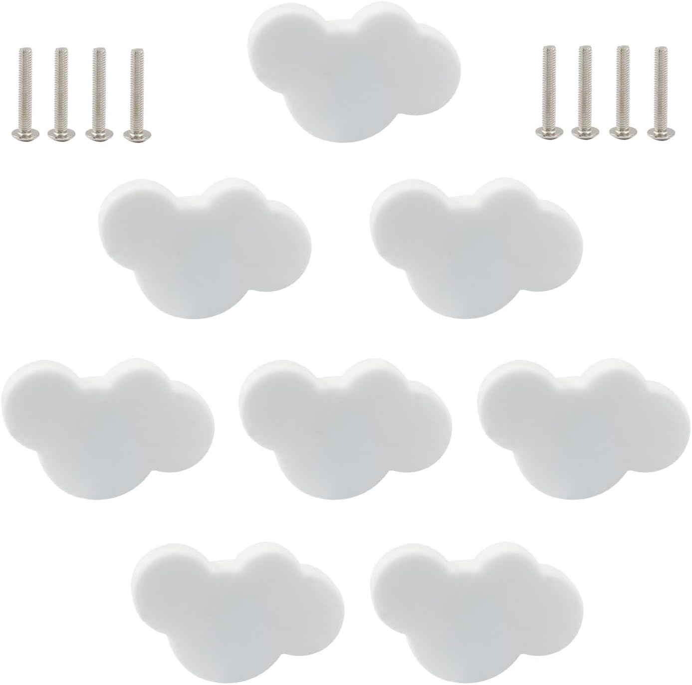 8Pcs White Cloud Shape Soft Rubber Knobs,54 x 35mm Cloud Cartoon Kids Room Knob Cloud Shape Kids Dresser Knobs Handle with Screws for Kids Room/Study Room/Cabinet/Dresser/Cupboards
