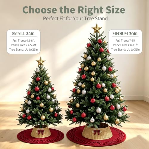 VOXOR Christmas Tree Collar with Bow Knot, Handwoven Tree Base Cover Tree Skirt Accessory for Home Decor Display, Natural (36 INCH) - image 3