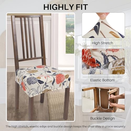 Image of SearchI Dining Chair Seat Covers Set of 8, Rear Covered, Orange Flower
