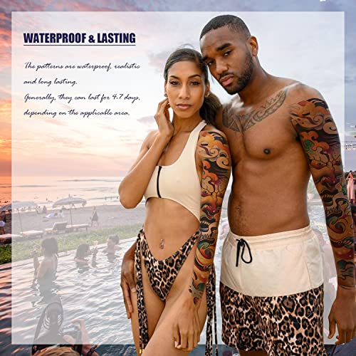 Full Arm Temporary Tattoo Stickers Waterproof Extra Large Fake Tattoos Japanese Mythology Prajna Sen Wave Tattoo Sleeve Body/Leg/Arm Makeup Lasting Tattoos For Man Women Cool Fashion 3D Realistic Tattoo #TOP3