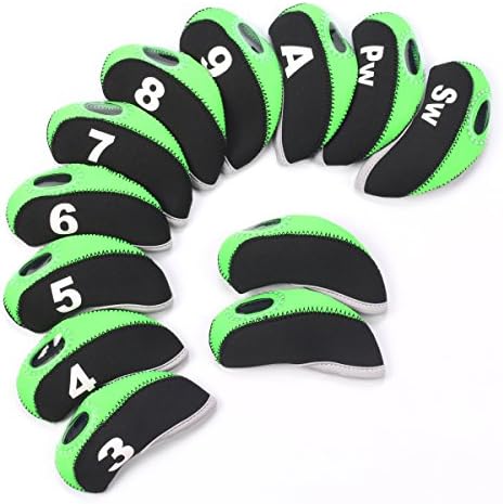 SummerHouse 12 Pcs Waterproof Golf Iron Head Covers 3-9 A/S/P/Lw/Lw Oversize Soft Pu fit Taylormade M1 Callaway Titleist AP2 Ping G Cobra PXG 0311 / 0311T etc Iron Sets Head (Neoprene-Green)
