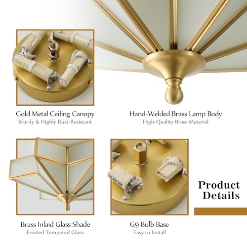 Image of Star Brass Ceiling Light - 12.2 In Small Gold Milk Glass Flush Mount