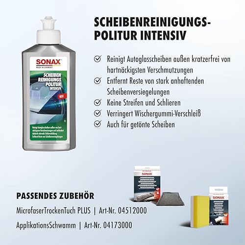 SONAX ScheibenReinigungsPolitur intensiv (250 ml) reinigt Autoglasscheiben von hartnäckigsten Verschmutzungen | Art-Nr. 03371000