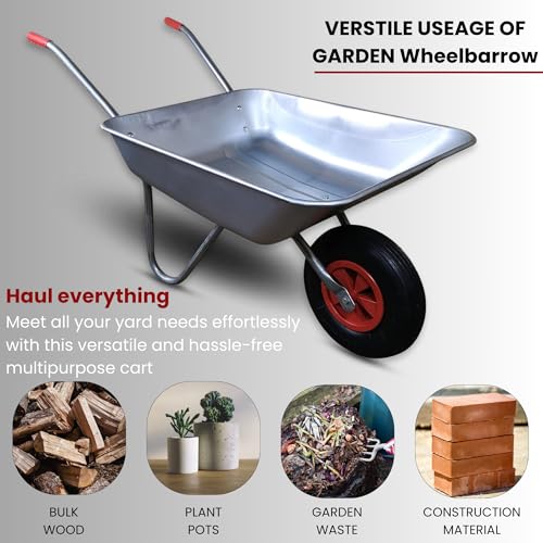 Samuel ALEXANDER 65 Litre 60kg Capacity Galvanised Metal Garden Cart Wheelbarrow - Heavy Duty Garden Wheelbarrows with Pneumatic Tyre 7 Samuel ALEXANDER 65 Litre 60kg Capacity Galvanised Metal Garden Cart Wheelbarrow - Heavy Duty Garden Wheelbarrows with Pneumatic Tyre - Image 7