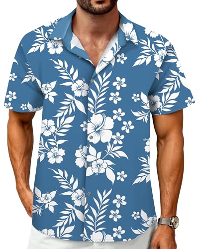Image of Hawaiian Shirt for Men Tropical Shirts Summer Beach Button Down Short Sleeve Luau Aloha Floral Cruise Vacation Outfit 2026