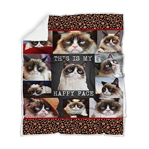 Grumpy Cat Blanket TH154, Adult Sherpa Fleece Throw Blankets Bedding Blanket Reversible -Decorative Blanketed - Artwork Sherpa Blanket - Best Gift 2019