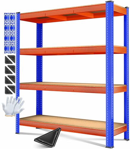 MASKO Étagère de rangement pour charges lourdes - 160 x 160 x 60 cm - Charge maximale : 1200 kg - 4 étagères réglables - Panneaux MDF en métal - Étagère enfichable - Étagère d'atelier - Structure en