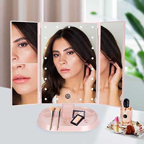 deweisn Trifold Lighted Vanity Makeup Mirror with 21 LED Lights,1x/2x