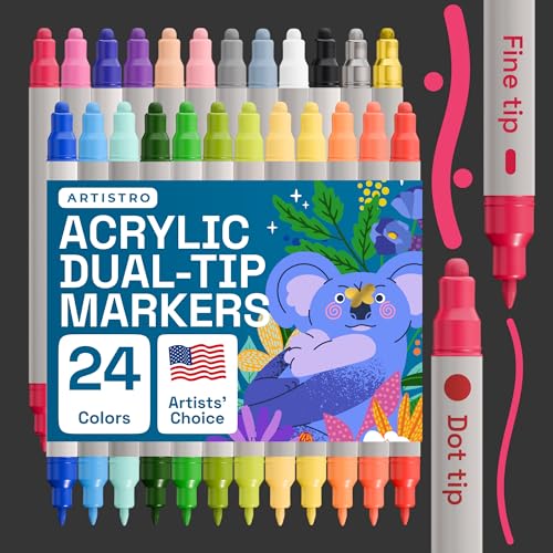 ARTISTRO 24 Dual Tip Acrylic Paint Markers, Acrylic Paint Pens, ...