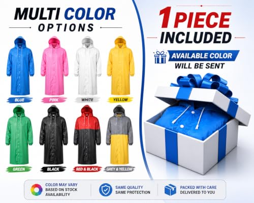 Image of Full Length Waterproof Raincoat for Men & Women | Hooded Transparent Rain Wear with Sleeves | Reusable Long Rain Jacket for Bike Riding, Travel, Camping & Monsoon Protection