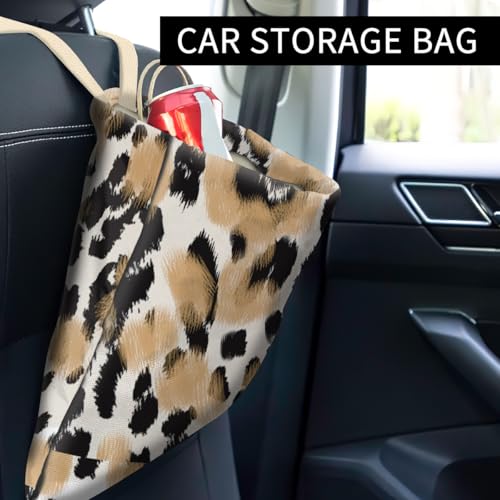 Image of Car Trash Can, Cute Car Trash Bag, Hanging Car Organizer and Storage Bag, Trash Bin for Car Accessories, Vehicle, Travelling, Camping Black Brown Leopard