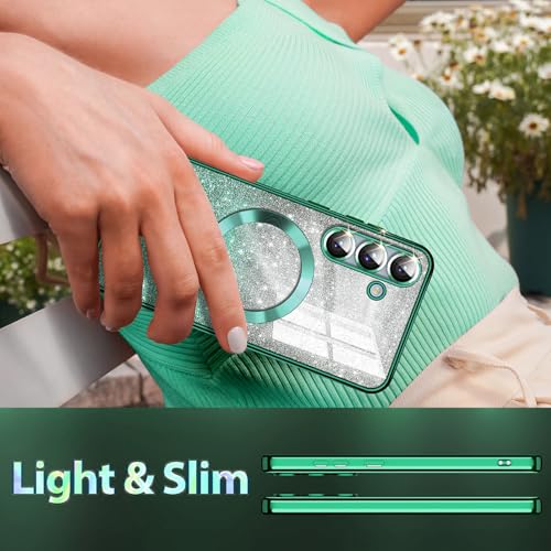 Casetego for Galaxy S25 Plus 5G Case,Compatible with MagSafe,Clear Magnetic Glitter Gradient Sparkle Luxury Plated Soft TPU Bumper Full Camera Lens Protector for Samsung Galaxy S25 Plus 5G,Green - image 6
