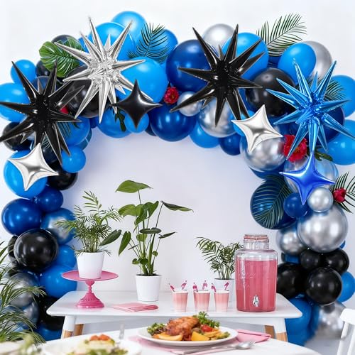 Image of TONIFUL 22Inch 18Pcs Black Blue Silver Explosion Star Mylar Balloons and 10Inch Four Pointed Star Balloons Set for Christmas New Year Birthday Wedding Bridal Shower Anniversary Photo Booth Supplies