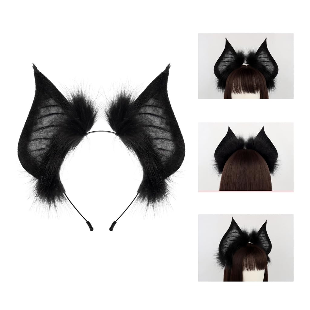 Vdaxvme Furry Bat Headband Cartoon Animal Ear COSPLAY Supply Halloween Cartoon Animal Role Play for Fan Event