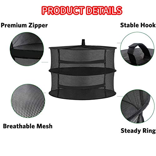 Athemeet Kruiden bewaren kruidendroger kruid drogen net hangen drogen mesh rek opvouwbaar met ritssluiting voor levensmiddelen kruiden fruit thee rokers 2 lagen zwart - Image 5