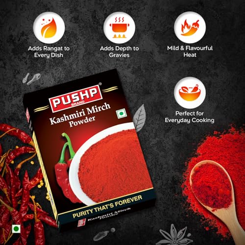 Image of Pushp Brand Kasmiri Red Chilli Powder Box (Pack of 4, 100 grams in each pack)