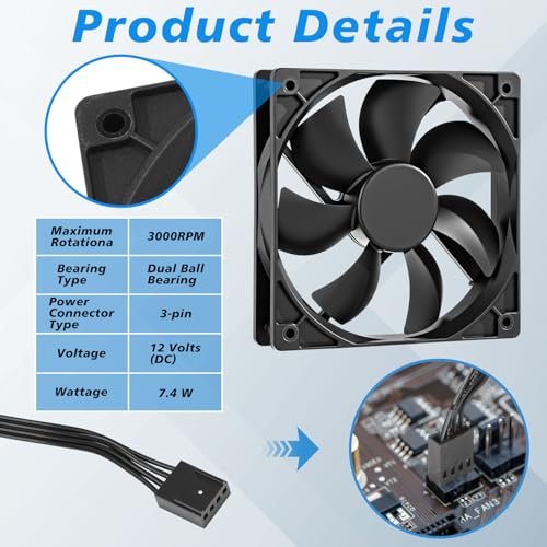 Ventiladores de 120mm Glooglitter a 3000 rpm con bajo ruido y larga vida útil para PC 3
