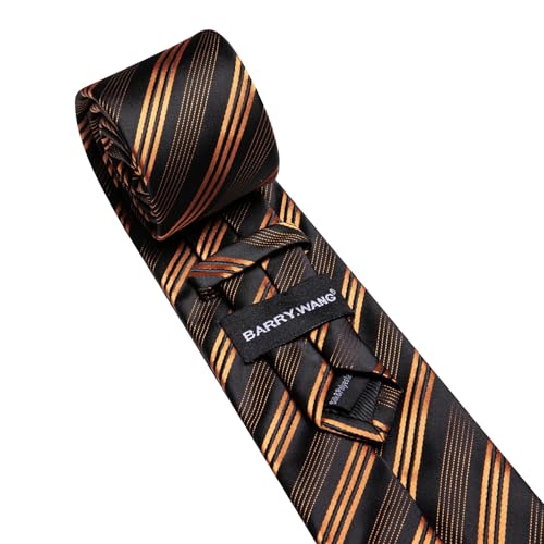 Image of Barry.Wang Man Stripe Ties Set Silk Woven Pocket Square Necktie Cufflinks Formal Party Business