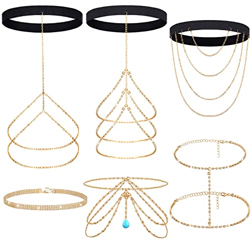 Bonuci 6 Pcs Crystal Leg Chain Women's Body Chains Layered Body Jewelry Party Thigh Chain Thigh Jewelry Accessories for Women