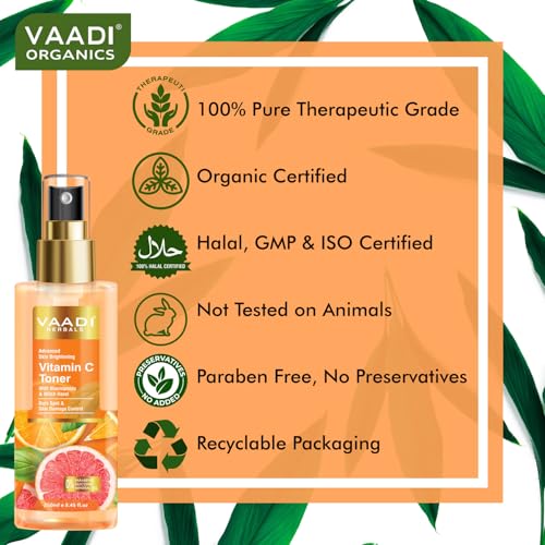 Image of Vaadi Herbals Vitamin C Facial Toner| With Witch Hazel & Niacinamide | Skin Brightening, Hydrating & Anti-Ageing (250 ml)