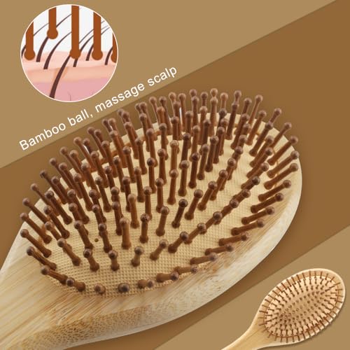 Bambus haarbürste, haarbürste holz, antistatisch, für Männer, Frauen und Kinder, für dickes langes Haar und glattes lockiges Haar, Anti-Frizz-Design, angenehme Kopfhautmassage(Rund