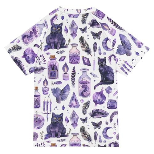 ALAZA Kids Rash Guard Boys Toddler Swim Shirts Short Sleeve Cat Purple UPF 50+ 3T2