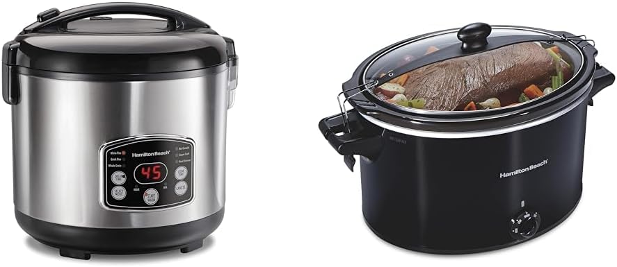 Hamilton Beach Digital Programmable Rice Cooker & Food Steamer, 14 Cups Cooked (7 Uncooked) & Slow Cooker, Extra Large 10 Quart, Stay or Go Portable With Lid Lock, Dishwasher Safe Crock