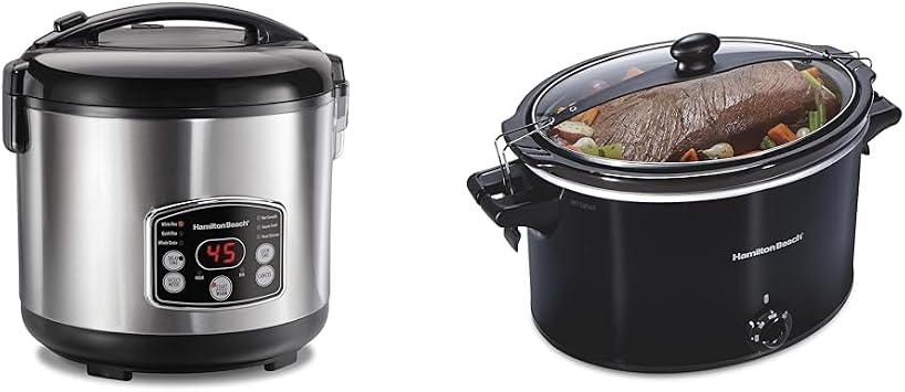 Hamilton Beach Digital Programmable Rice Cooker & Food Steamer, 14 Cups Cooked 7 Uncooked & Slow Cooker, Extra Large 10 Quart, Stay or Go Portable With Lid Lock, Dishwasher Safe Crock