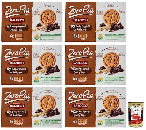 Balocco Zero Più Biscotti sin azúcar añadido, galletas con arroz y trigo, gotas de chocolate y extra crujientes de 210 g + lata italiana Gourmet Polpa di Pomodoro de 400 g