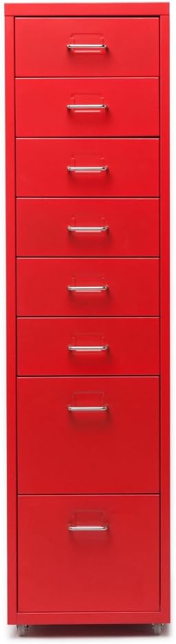 IKAYAA 8 Drawers Metal Drawer Filing Cabinet Detachable Mobile File Cabinets Unit with 4 Casters Office Storage Organizer (Red)