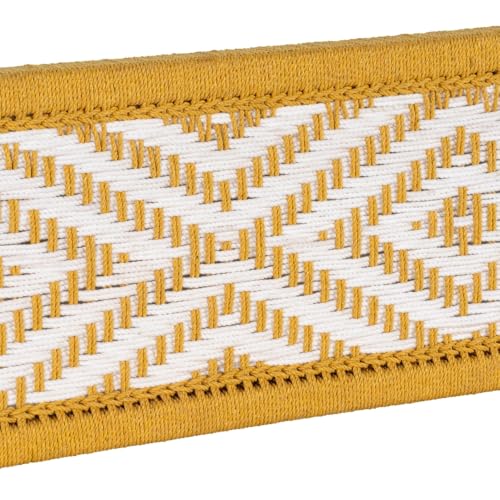 Image of Srima Wooden Bench for Living Room | Handcrafted Sheesham Wood Backrest Bench for Balcony & Garden | Traditional Rajasthani Patio for Outdoor with Cotton Handwoven Rope | Yellow and White