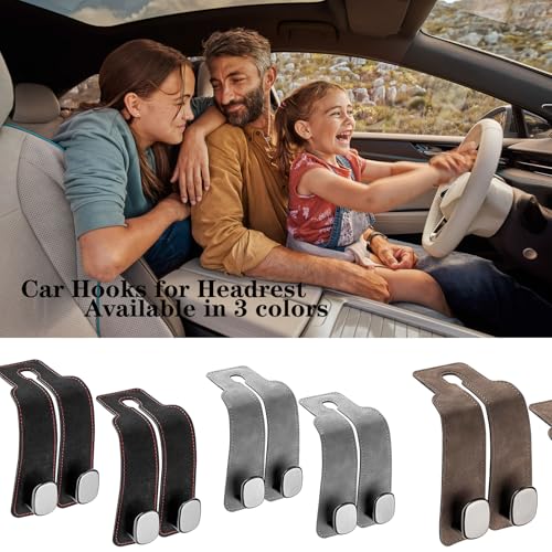 Image of 2 Pack Black Leather Car Headrest Hooks Purse Bag Storage Holders for Car Seats