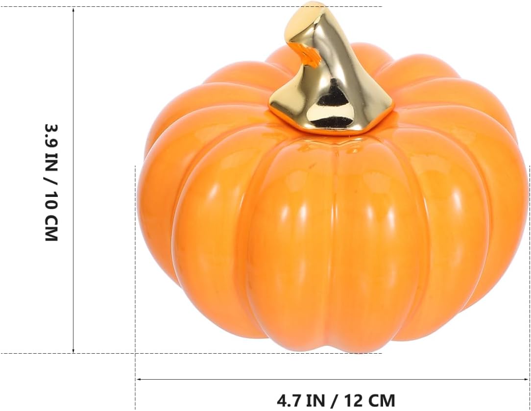 Yardwe Ceramic Pumpkin Ornaments - Halloween Table Decorations for Home Decor 4.72 Inch Orange Ceramic Pumpkin Centerpiece for Fall Celebrations