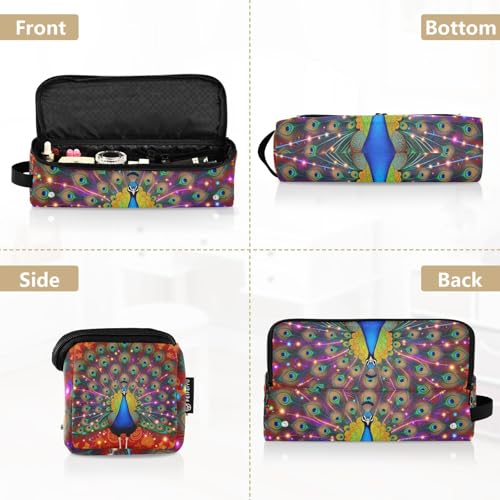 Bolsa de viaje para herramientas de cabello y tapete resistente al calor con cierre para plancha de pelo y accesorios de cuidado capilar, rojo con diseño de pavo real en foil dorado miniatura 5