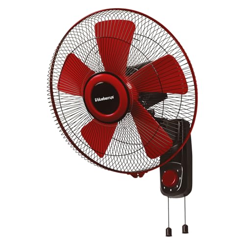 Image of Blueberry's 𝓞𝓩𝓞𝓝 16-Inch 5-Leaf High Speed Wall Fan, 400mm Sweep, Powerful Motor with Oscillation Control, 2-Year Warranty -Red Black