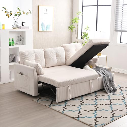 luckdect Canapé Convertible,Canapé-lit 3 Places avec Chaise Réversible,Poches accoudoirs,Canapé d'angle Modulable avec Rangement,Canapé-lit L en Corduroy...
