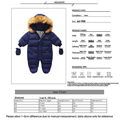 puseky Pasgeboren Baby Snowsuit Winter Warm Bont Hoodie Footed Romper Rits Jumpsuit Outwear met Wanten - Image 8