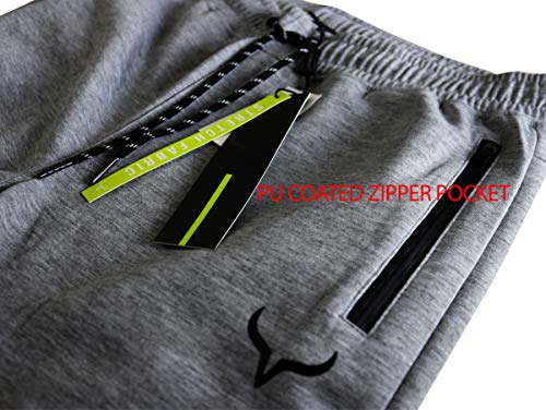 Image of Screenshot SPORTS-A4053 Mens Premium Slim French Terry Spandex Fleece Pants - Athletic Jogger Fitness Workout Gym Zipper Pockets
