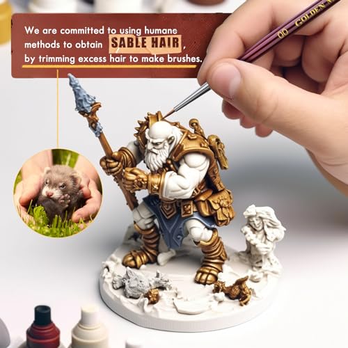 Kolinsky Sable Miniature Paint Brushes, Professional Fine Detail Paint Brushes, Golden Maple Round Point Paint Brush for Miniatures, Watercolor Details, Figures & Acrylic - Size 00, 0, 1 - Thumbnail 3
