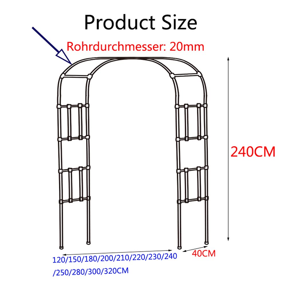 Robusto arco per rose in metallo, 240 cm, traliccio di supporto per arrampicata per giardino esterno, resistente alle intemperie, disponibile in 120/160/210 cm, Ele Black h