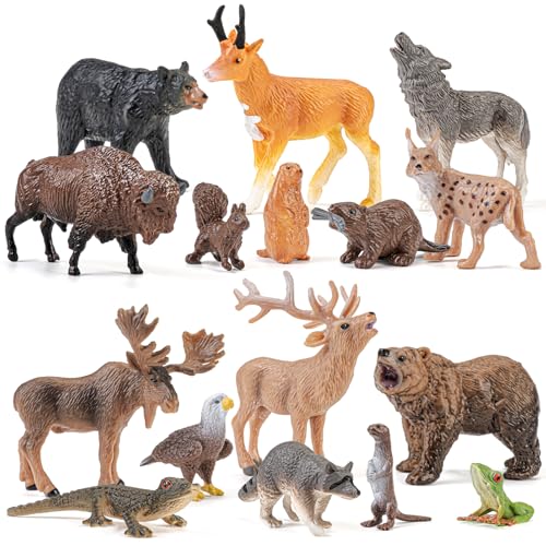 THINKBAY 16PCS Mini North American Forest Woodland Animals F