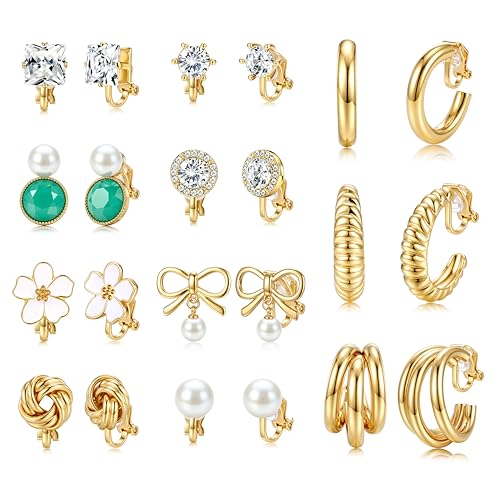 Boucles d'oreilles clip en or 16k Krfy ornées d'oxyde de zirconium